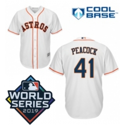 Mens Majestic Houston Astros 41 Brad Peacock Replica White Home Cool Base Sitched 2019 World Series Patch jersey