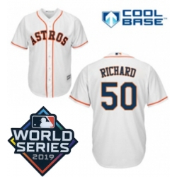 Mens Majestic Houston Astros 50 JR Richard Replica White Home Cool Base Sitched 2019 World Series Patch Jersey