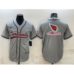 Men Arizona Cardinals Grey Team Big Logo With Patch Cool Base Stitched Baseball Jersey