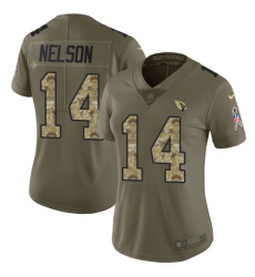 Nike Cardinals #14 J J Nelson Olive Camo Womens Stitched NFL Limited 2017 Salute to Service Jersey