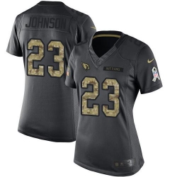 Nike Cardinals #23 Chris Johnson Black Womens Stitched NFL Limited 2016 Salute to Service Jersey