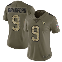 Nike Cardinals #9 Sam Bradford Olive Camo Womens Stitched NFL Limited 2017 Salute to Service Jersey