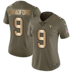 Nike Cardinals #9 Sam Bradford Olive Gold Womens Stitched NFL Limited 2017 Salute to Service Jersey