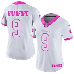 Nike Cardinals #9 Sam Bradford White Pink Womens Stitched NFL Limited Rush Fashion Jersey