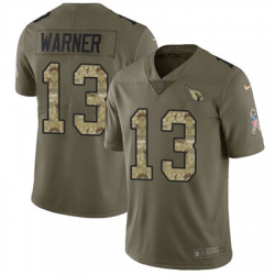 Youth Nike Cardinals #13 Kurt Warner Olive Camo Stitched NFL Limited 2017 Salute to Service Jersey