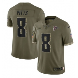 Men Atlanta Falcons 8 Kyle Pitts Olive 2022 Salute To Service Limited Stitched Jersey