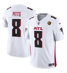 Men Atlanta Falcons 8 Kyle Pitts White 2023 F U S E  With John Madden Patch Vapor Limited Stitched Football Jersey