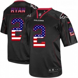 Men Nike Atlanta Falcons 2 Matt Ryan Elite Black USA Flag Fashion NFL Jersey