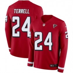 Nike Falcons 24 A J  Terrell Red Team Color Men Stitched NFL Limited Therma Long Sleeve Jersey