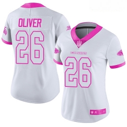 Falcons #26 Isaiah Oliver White Pink Women Stitched Football Limited Rush Fashion Jersey