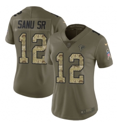 Nike Falcons #12 Mohamed Sanu Sr Olive Camo Womens Stitched NFL Limited 2017 Salute to Service Jersey