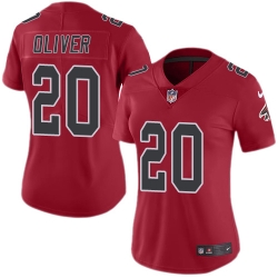 Nike Falcons #20 Isaiah Oliver Red Womens Stitched NFL Limited Rush Jersey