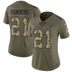 Nike Falcons #21 Deion Sanders Olive Camo Womens Stitched NFL Limited 2017 Salute to Service Jersey