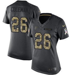 Nike Falcons #26 Tevin Coleman Black Womens Stitched NFL Limited 2016 Salute to Service Jersey