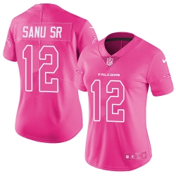 Womens Nike Falcons #12 Mohamed Sanu Sr Pink  Stitched NFL Limited Rush Fashion Jersey