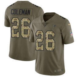 Youth Nike Falcons #26 Tevin Coleman Olive Camo Stitched NFL Limited 2017 Salute to Service Jersey