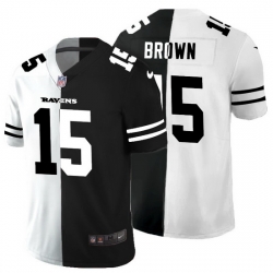 Baltimore Ravens 15 Marquise Brown Men Black V White Peace Split Nike Vapor Untouchable Limited NFL Jersey
