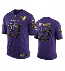 Baltimore Ravens 27 J K  Dobbins Men Nike Purple Team 25th Season Golden Limited NFL Jersey