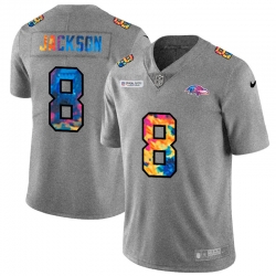 Baltimore Ravens 8 Lamar Jackson Men Nike Multi Color 2020 NFL Crucial Catch NFL Jersey Greyheather