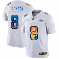 Baltimore Ravens 8 Lamar Jackson Men White Nike Multi Color 2020 NFL Crucial Catch Limited NFL Jersey