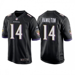 Men Baltimore Ravens 14 Kyle Hamilton Black Stitched Game jersey