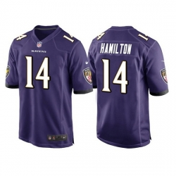 Men Baltimore Ravens 14 Kyle Hamilton Purple Stitched Game jersey