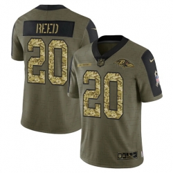Men Baltimore Ravens 20 Ed Reed 2021 Salute To Service Olive Camo Limited Stitched Jersey