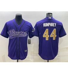 Men Baltimore Ravens 44 Marlon Humphrey Purple Gold With Patch Cool Base Stitched Baseball Jersey