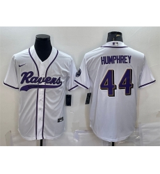 Men Baltimore Ravens 44 Marlon Humphrey White With Patch Cool Base Stitched Baseball Jersey