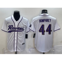 Men Baltimore Ravens 44 Marlon Humphrey White With Patch Cool Base Stitched Baseball Jersey