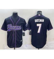 Men Baltimore Ravens 7 Rashod Bateman Black With Patch Cool Base Stitched Baseball Jersey