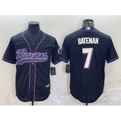 Men Baltimore Ravens 7 Rashod Bateman Black With Patch Cool Base Stitched Baseball Jersey