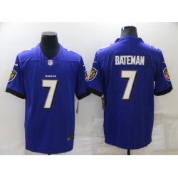 Men Baltimore Ravens 7 Rashod Bateman Purple Vapor Untouchable Limited Stitched jersey