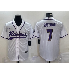 Men Baltimore Ravens 7 Rashod Bateman White With Patch Cool Base Stitched Baseball Jersey