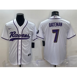 Men Baltimore Ravens 7 Rashod Bateman White With Patch Cool Base Stitched Baseball Jersey