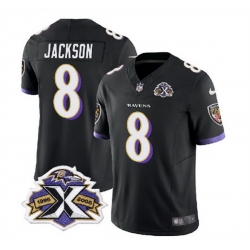 Men Baltimore Ravens 8 Lamar Jackson Black 2023 F U S E With Patch Throwback Vapor Limited Jersey