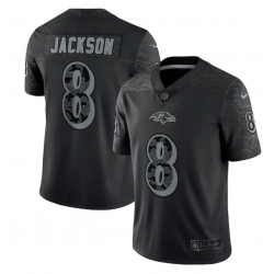 Men Baltimore Ravens 8 Lamar Jackson Black Reflective Limited Stitched Football Jersey