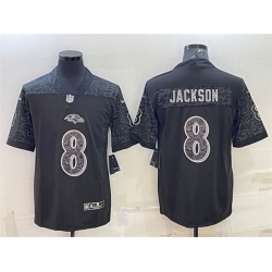 Men Baltimore Ravens 8 Lamar Jackson Black Reflective Limited Stitched Football Jersey