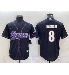 Men Baltimore Ravens 8 Lamar Jackson Black With Patch Cool Base Stitched Baseball Jersey