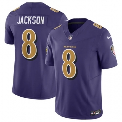 Men Baltimore Ravens 8 Lamar Jackson Purple 2023 F U S E Coloe Rush Jersey