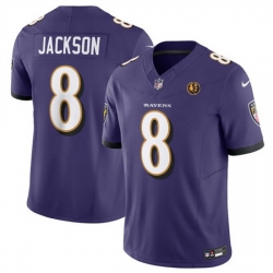 Men Baltimore Ravens 8 Lamar Jackson Purple 2023 F U S E  With John Madden Patch Vapor Limited Football Jersey