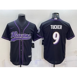 Men Baltimore Ravens 9 Justin Tucker Black With Patch Cool Base Stitched Baseball Jersey