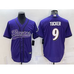 Men Baltimore Ravens 9 Justin Tucker Purple With Patch Cool Base Stitched Baseball Jersey