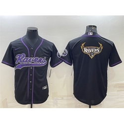Men Baltimore Ravens Black Team Big Logo With Patch Cool Base Stitched Baseball Jersey