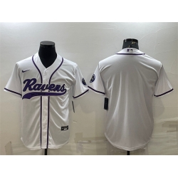 Men Baltimore Ravens Blank White With Patch Cool Base Stitched Baseball Jersey