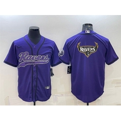 Men Baltimore Ravens Purple Team Big Logo With Patch Cool Base Stitched Baseball Jersey