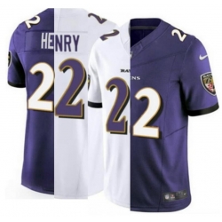 Men's Baltimore Ravens #22 Derrick Henry 2023 Purple White Split Vapor Limited Football Stitched Jersey