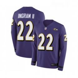 Mens Baltimore Ravens 22 Mark Ingram II Limited Purple Therma Long Sleeve Football Jersey