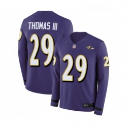 Mens Baltimore Ravens 29 Earl Thomas III Limited Purple Therma Long Sleeve Football Jersey