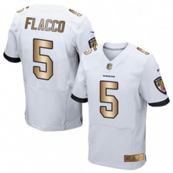 Mens Nike Baltimore Ravens 5 Joe Flacco Elite WhiteGold NFL Jersey